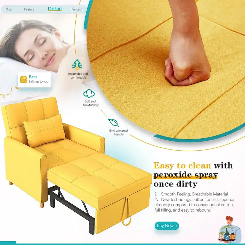 AECOJOY 3-in-1 Convertible Sleeper Sofa Chair with Pillow and Adjustable Backrest 24