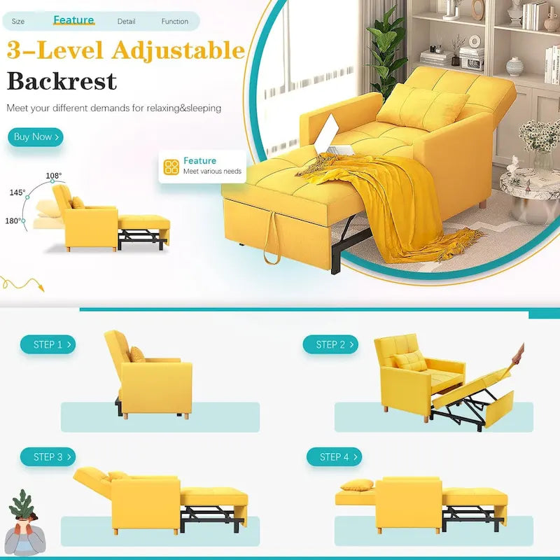 AECOJOY 3-in-1 Convertible Sleeper Sofa Chair with Pillow and Adjustable Backrest 25