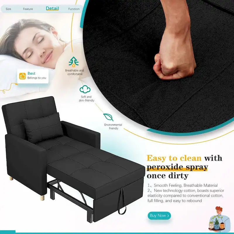 AECOJOY 3-in-1 Convertible Sleeper Sofa Chair with Pillow and Adjustable Backrest 30