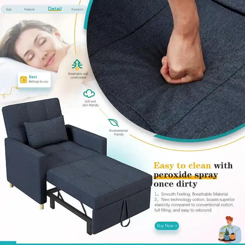 AECOJOY 3-in-1 Convertible Sleeper Sofa Chair with Pillow and Adjustable Backrest 34