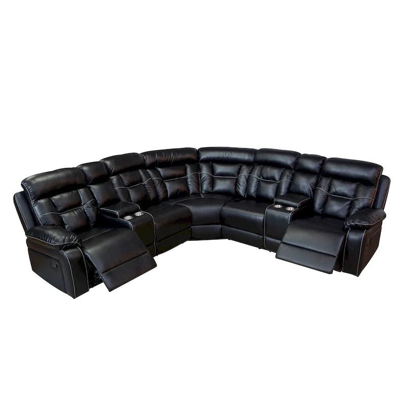 Mid-Century Modern Faux Leather Reclining Sectional Sofa 29