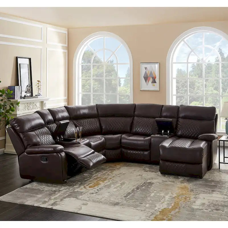 Mid-Century Modern Faux Leather Reclining Sectional Sofa 1