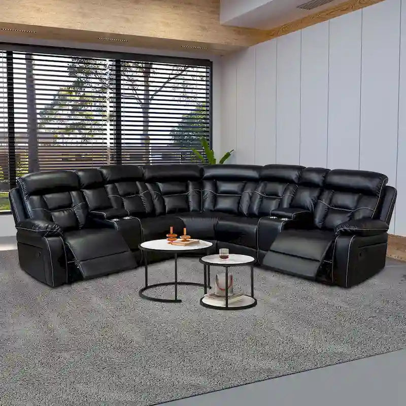 Mid-Century Modern Faux Leather Reclining Sectional Sofa 2