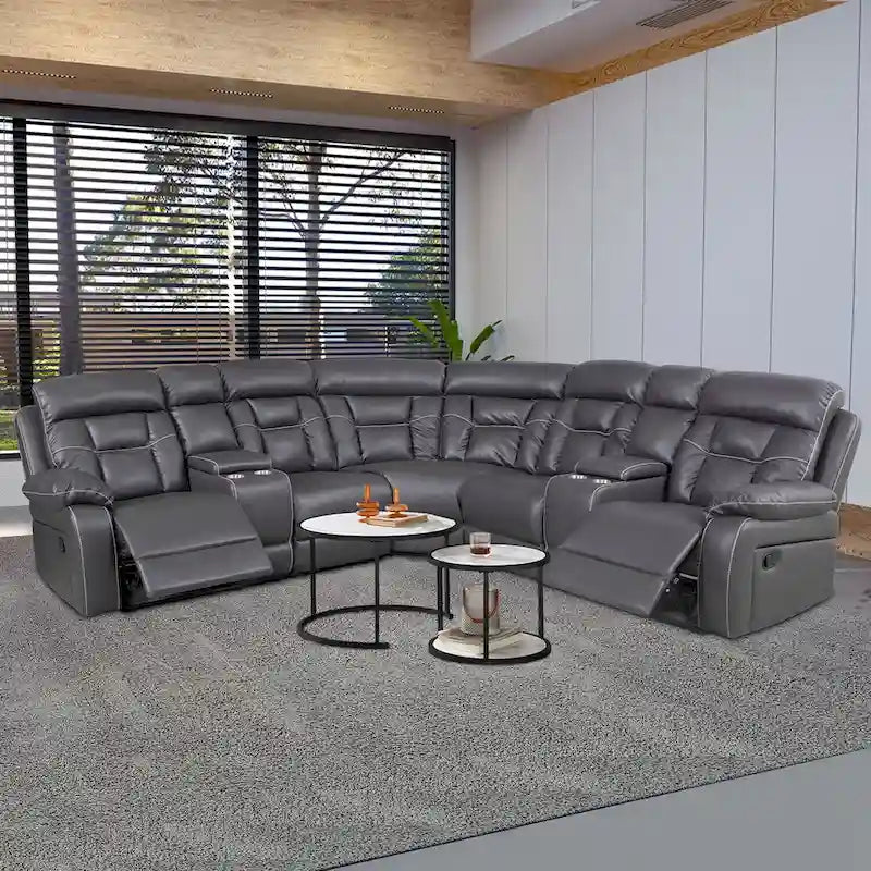 Mid-Century Modern Faux Leather Reclining Sectional Sofa 3