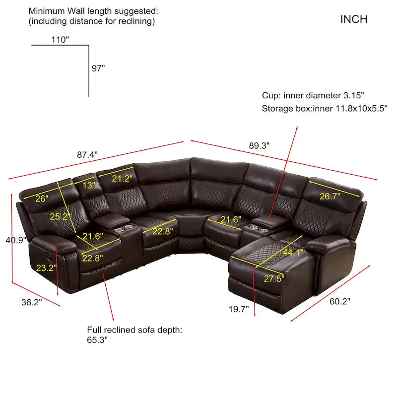 Mid-Century Modern Faux Leather Reclining Sectional Sofa 4