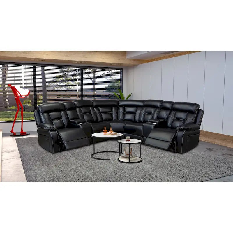 Mid-Century Modern Faux Leather Reclining Sectional Sofa 6