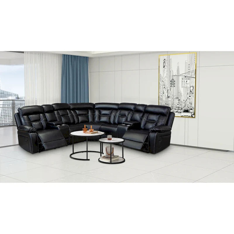 Mid-Century Modern Faux Leather Reclining Sectional Sofa 7