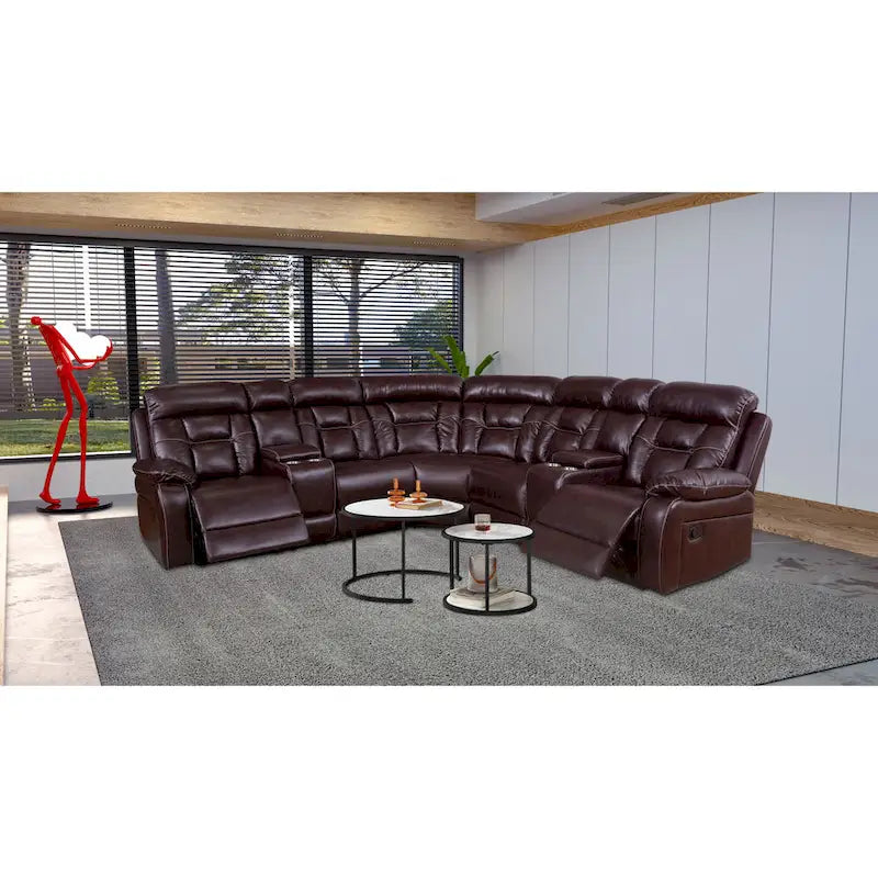 Mid-Century Modern Faux Leather Reclining Sectional Sofa 9