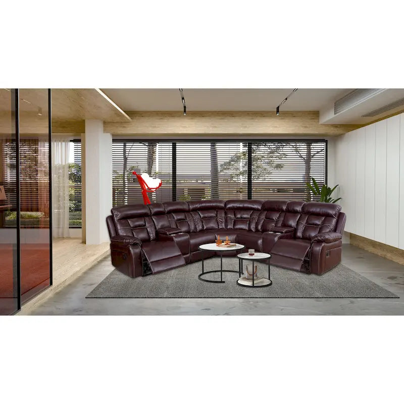 Mid-Century Modern Faux Leather Reclining Sectional Sofa 10