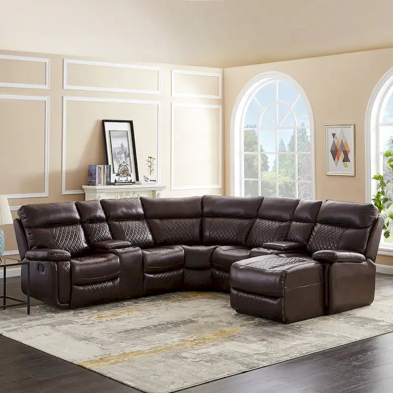 Mid-Century Modern Faux Leather Reclining Sectional Sofa 11