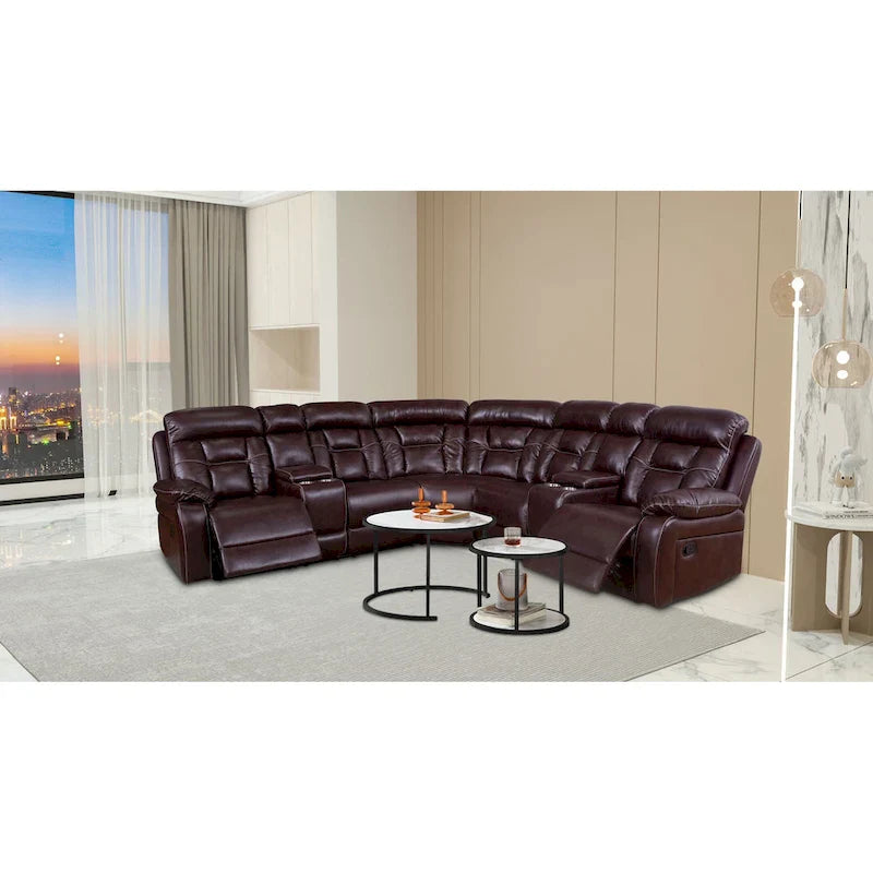 Mid-Century Modern Faux Leather Reclining Sectional Sofa 12