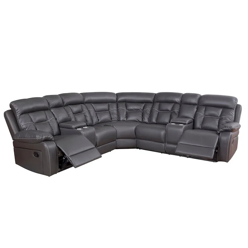 Mid-Century Modern Faux Leather Reclining Sectional Sofa 14