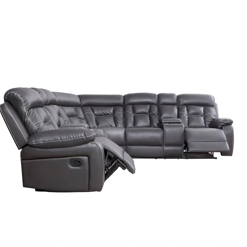 Mid-Century Modern Faux Leather Reclining Sectional Sofa 15