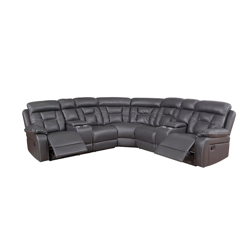 Mid-Century Modern Faux Leather Reclining Sectional Sofa 16