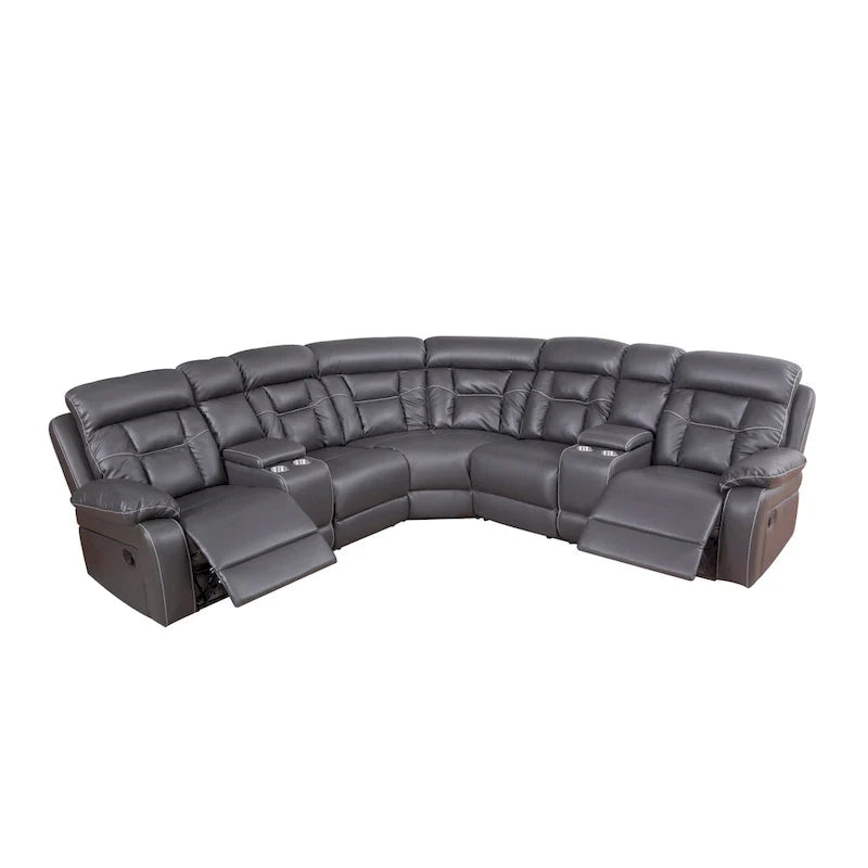 Mid-Century Modern Faux Leather Reclining Sectional Sofa 17