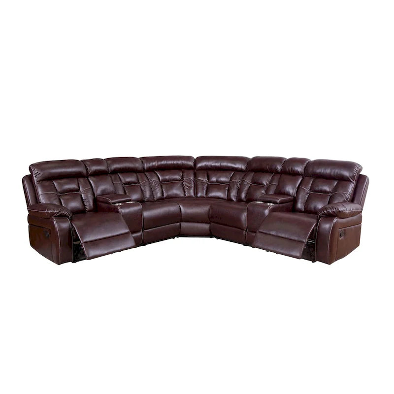 Mid-Century Modern Faux Leather Reclining Sectional Sofa 18