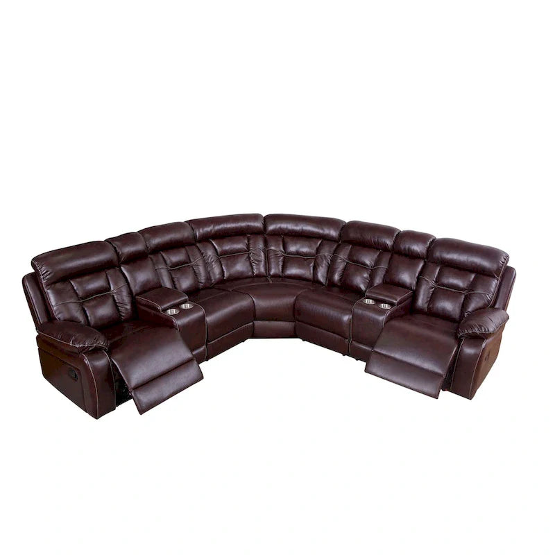 Mid-Century Modern Faux Leather Reclining Sectional Sofa 19