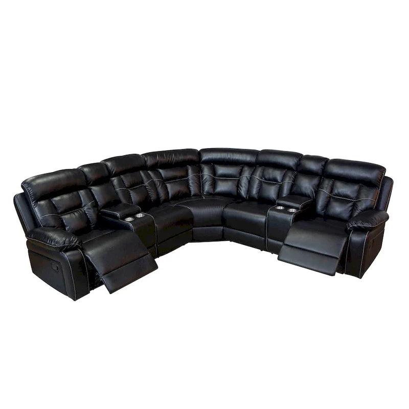 Mid-Century Modern Faux Leather Reclining Sectional Sofa 23