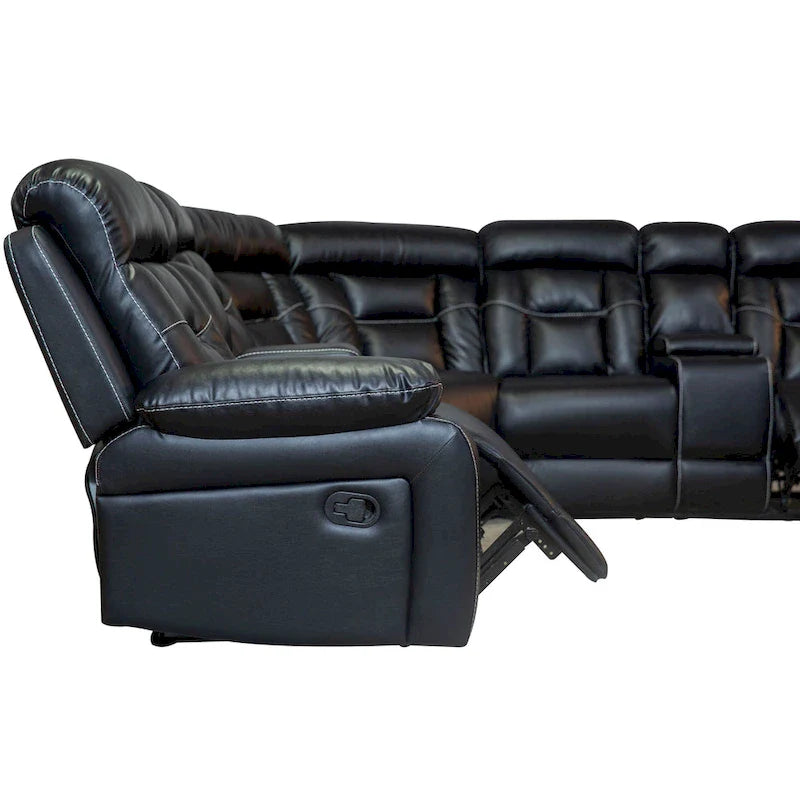 Mid-Century Modern Faux Leather Reclining Sectional Sofa 26