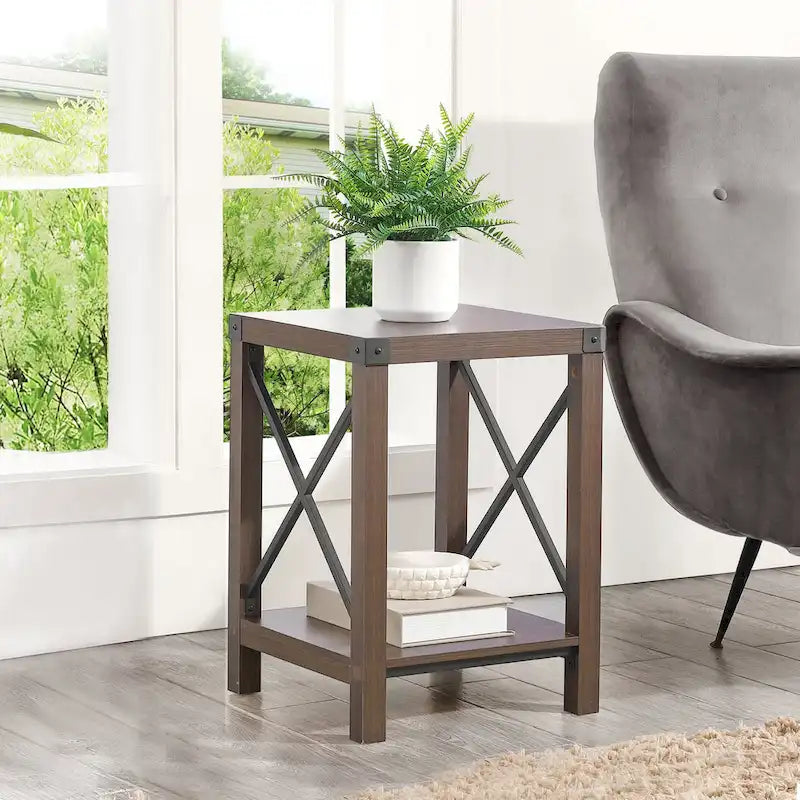Ledel Rustic Farmhouse Accent End Table with Storage Shelf 1