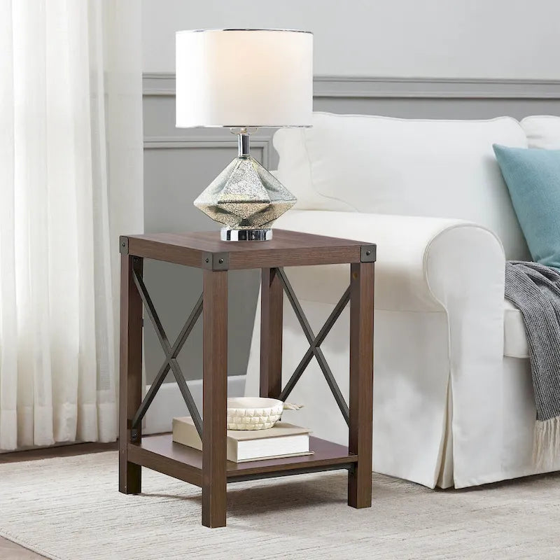 Ledel Rustic Farmhouse Accent End Table with Storage Shelf 2