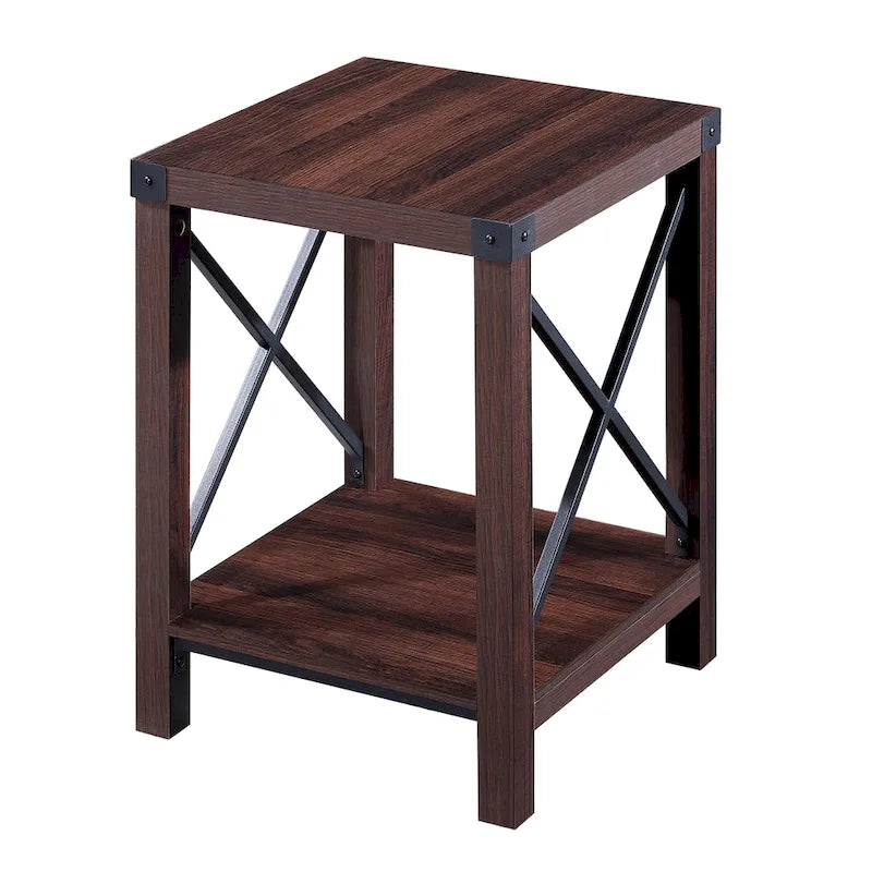 Ledel Rustic Farmhouse Accent End Table with Storage Shelf 3