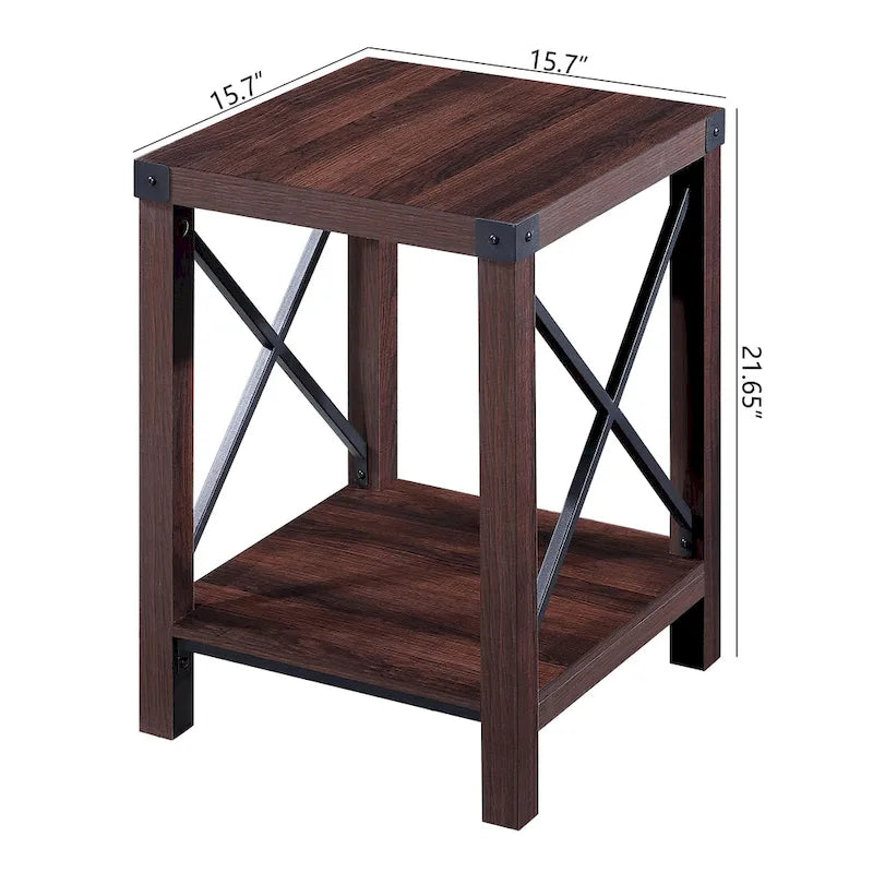 Ledel Rustic Farmhouse Accent End Table with Storage Shelf 8