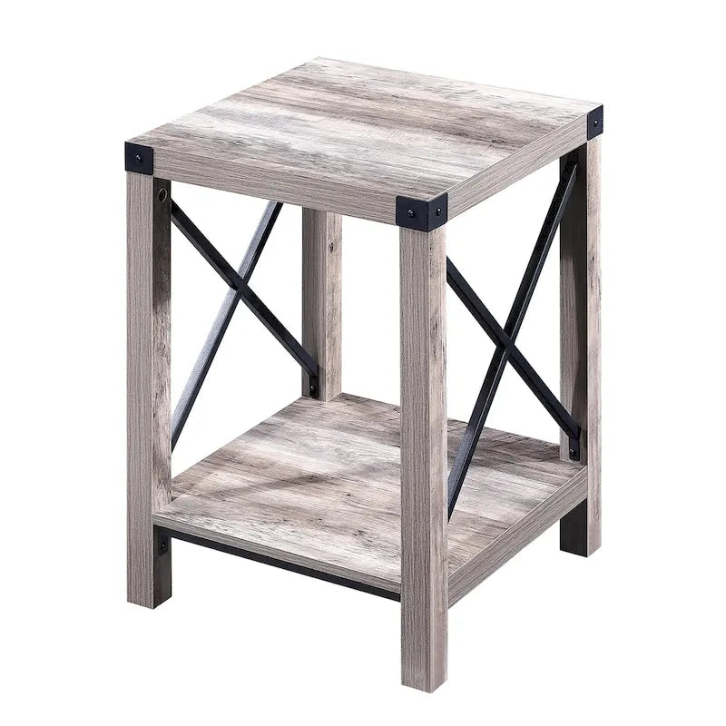 Ledel Rustic Farmhouse Accent End Table with Storage Shelf 10