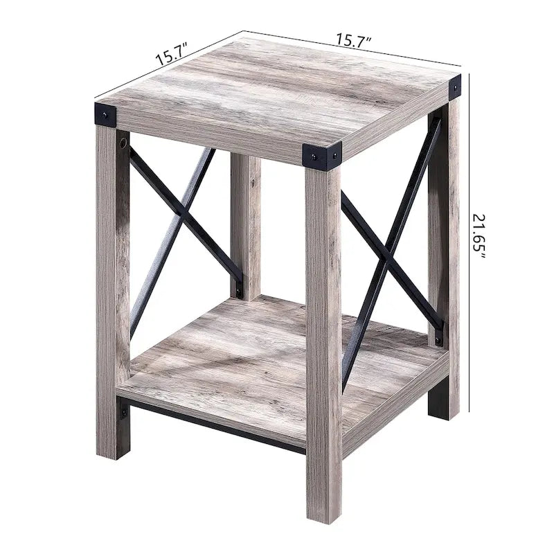 Ledel Rustic Farmhouse Accent End Table with Storage Shelf 15