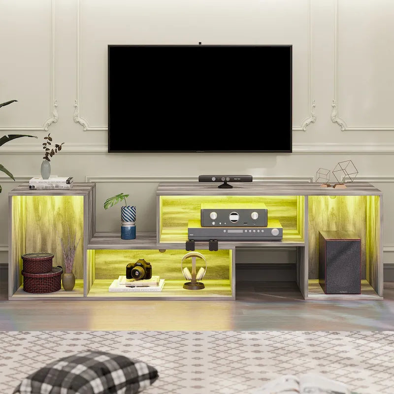 Modern Modular TV Stand with LED Lighting & Open Storage
