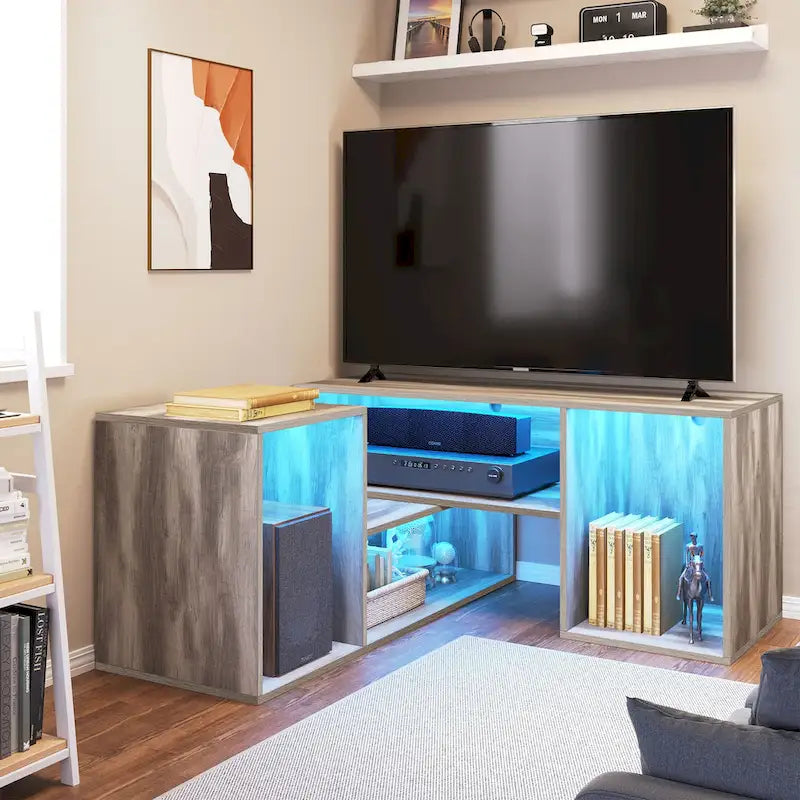 Moasis Contemporary DIY TV Stand with Adjustable Design and LED Light Strip 2