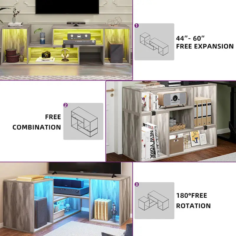 Moasis Contemporary DIY TV Stand with Adjustable Design and LED Light Strip 6