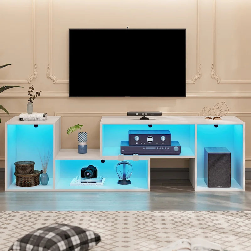 Moasis Contemporary DIY TV Stand with Adjustable Design and LED Light Strip 11