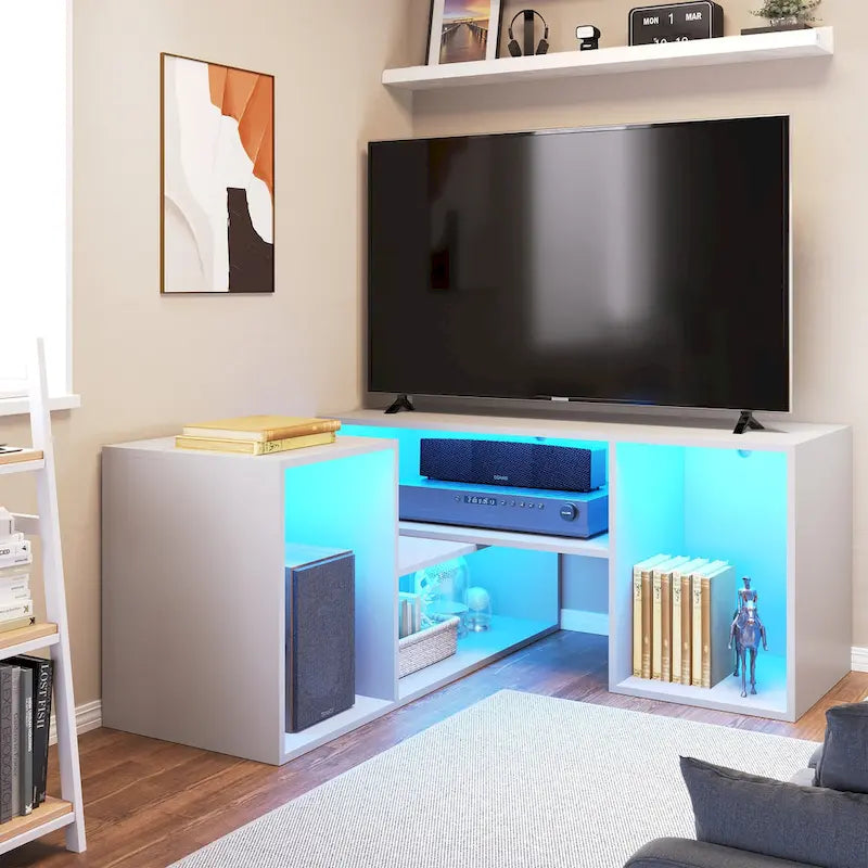 Moasis Contemporary DIY TV Stand with Adjustable Design and LED Light Strip 12
