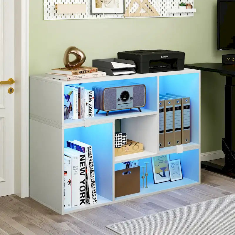 Moasis Contemporary DIY TV Stand with Adjustable Design and LED Light Strip 13