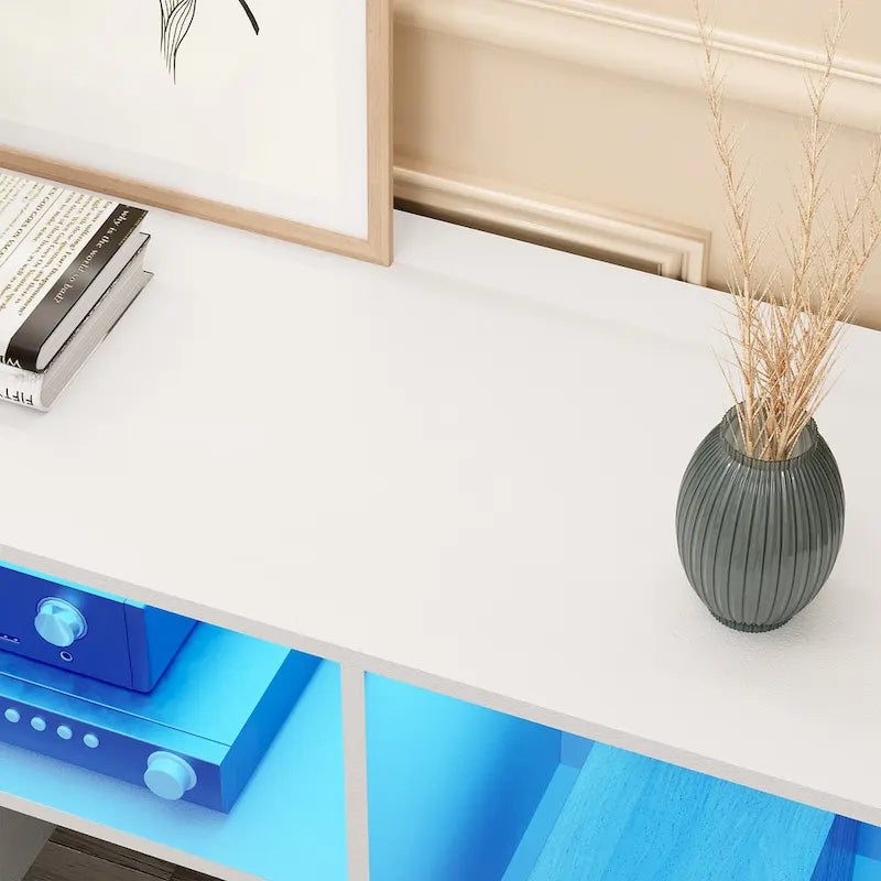 Moasis Contemporary DIY TV Stand with Adjustable Design and LED Light Strip 14