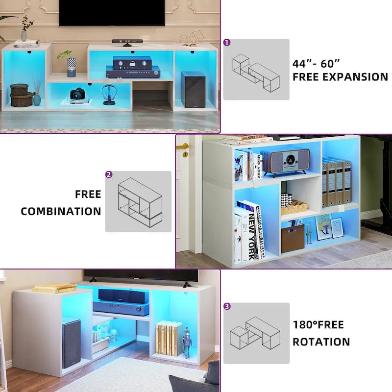 Modern Modular TV Stand with LED Lighting & Open Storage 15