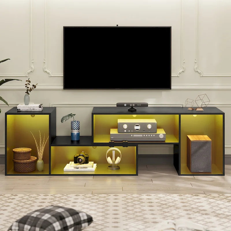 Moasis Contemporary DIY TV Stand with Adjustable Design and LED Light Strip 20