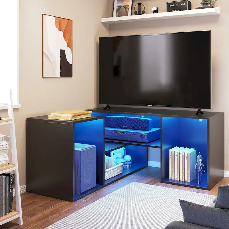 Modern Modular TV Stand with LED Lighting & Open Storage 21