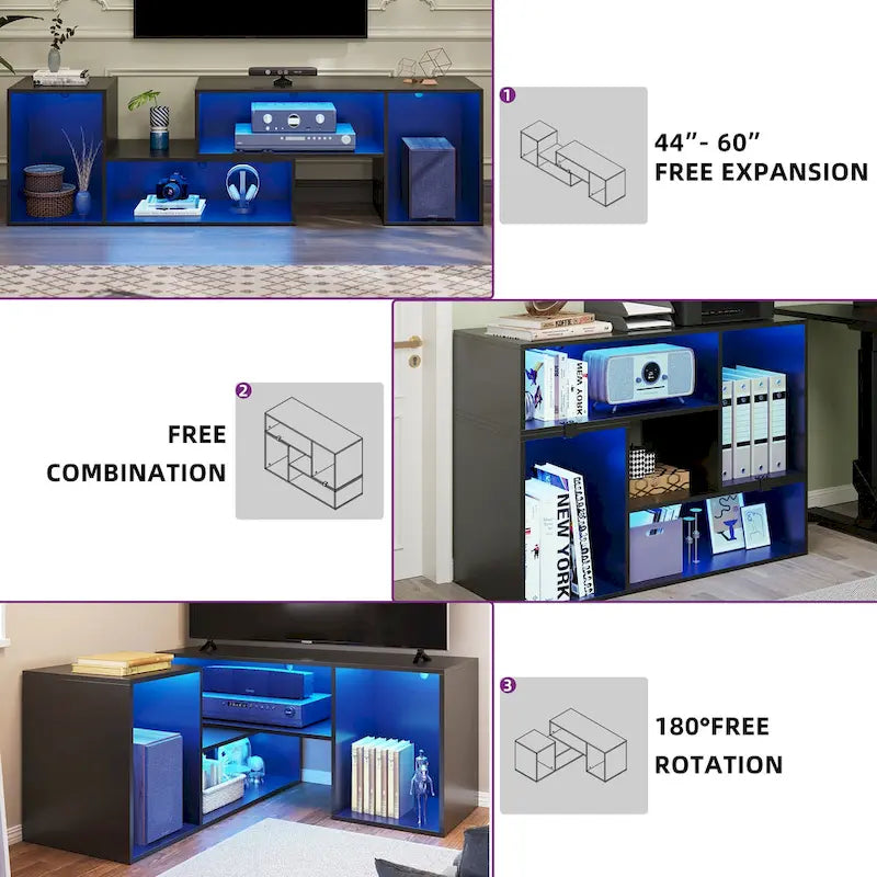 Modern Modular TV Stand with LED Lighting & Open Storage 24