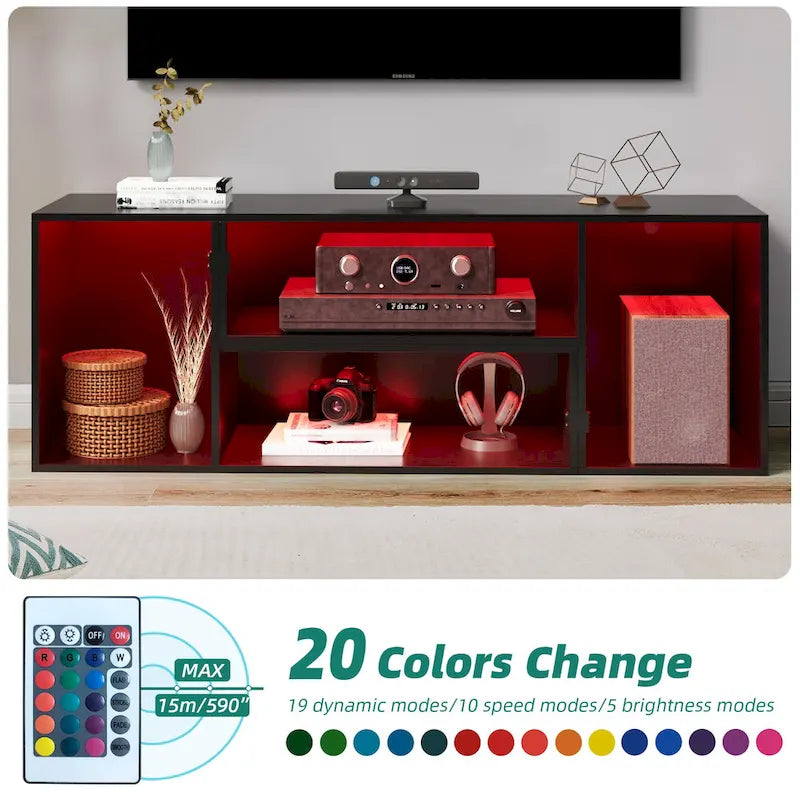 Modern Modular TV Stand with LED Lighting & Open Storage 25