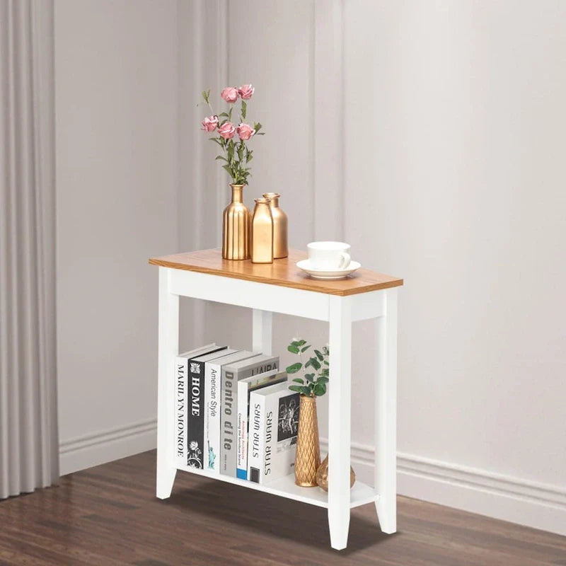White MDF 24-Inch Wide 2-Tier Narrow Nightstand and Sofa Table 1