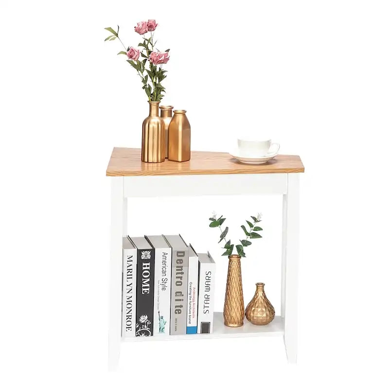 White MDF 24-Inch Wide 2-Tier Narrow Nightstand and Sofa Table 2