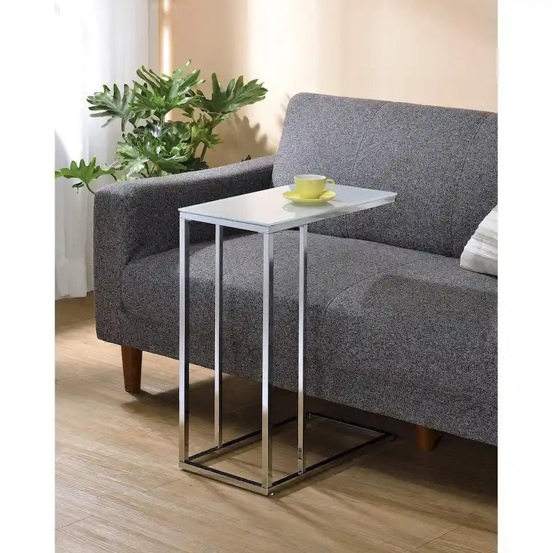 Chrome and White Glass Top Accent Table 2