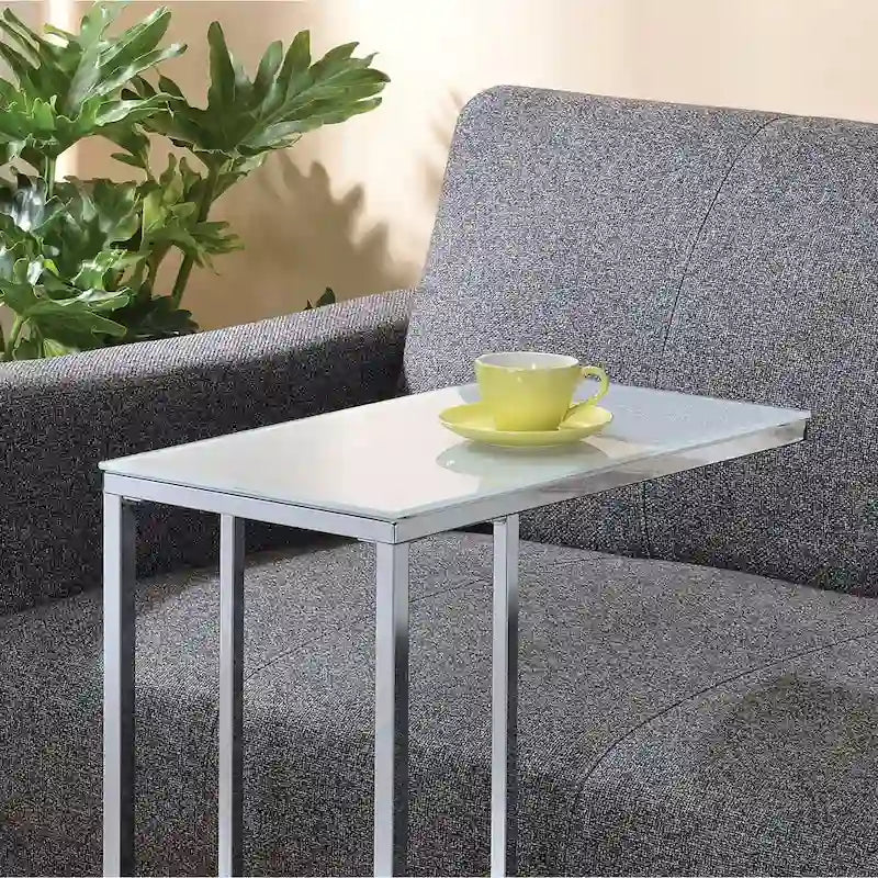 Chrome and White Glass Top Accent Table 4