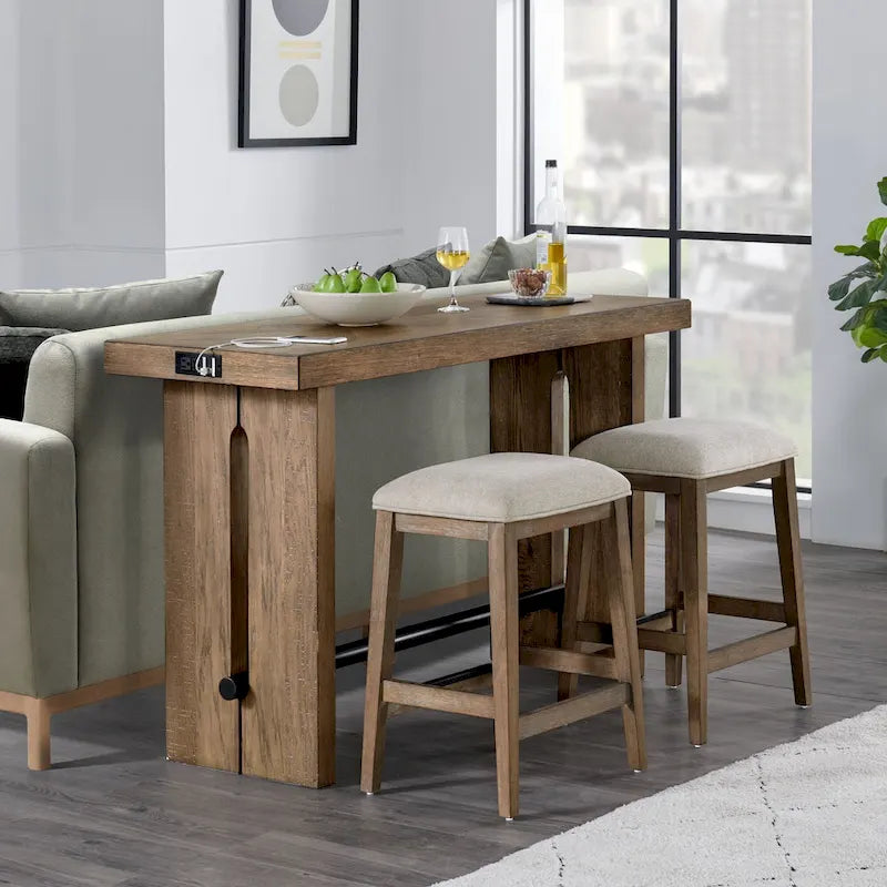 Landmark 60-Inch Wide Sofa Table with Dual Legs in Weathered Oak Finish 4