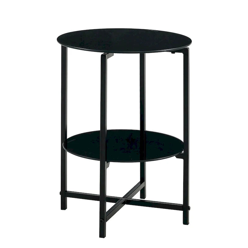 Double-Layer Round Tempered Glass End Table/Coffee Table with Sturdy Iron Frame 30