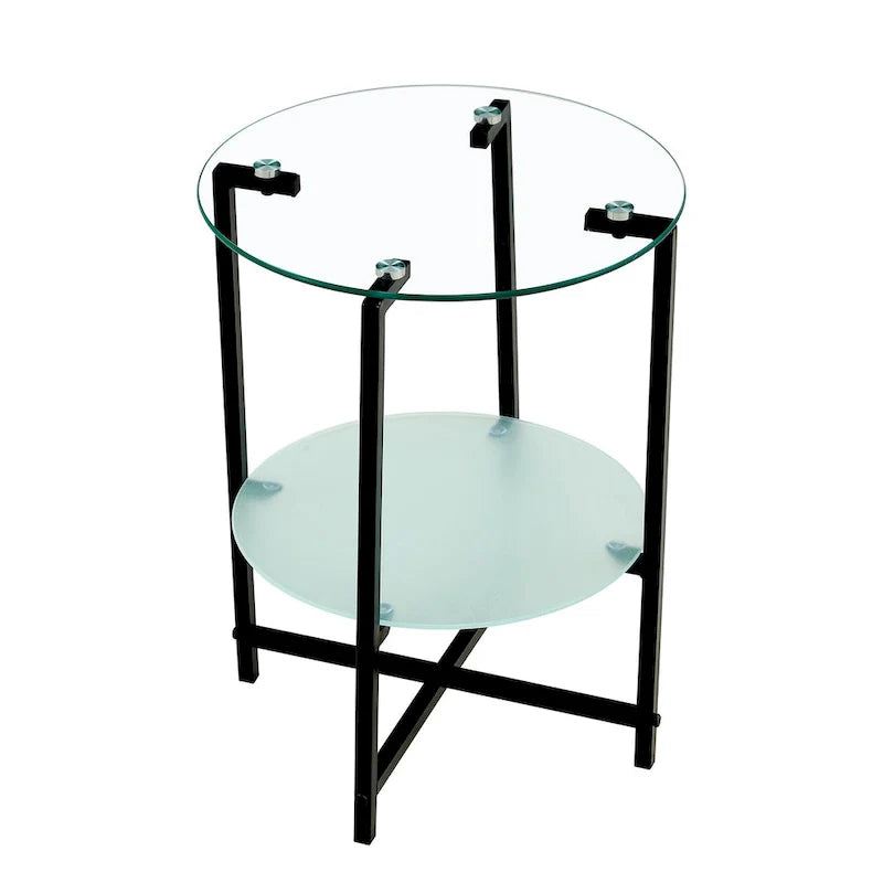 Double-Layer Round Tempered Glass End Table/Coffee Table with Sturdy Iron Frame 6