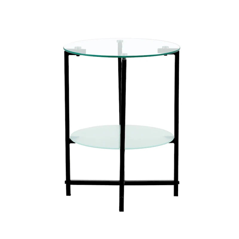 Double-Layer Round Tempered Glass End Table/Coffee Table with Sturdy Iron Frame 8