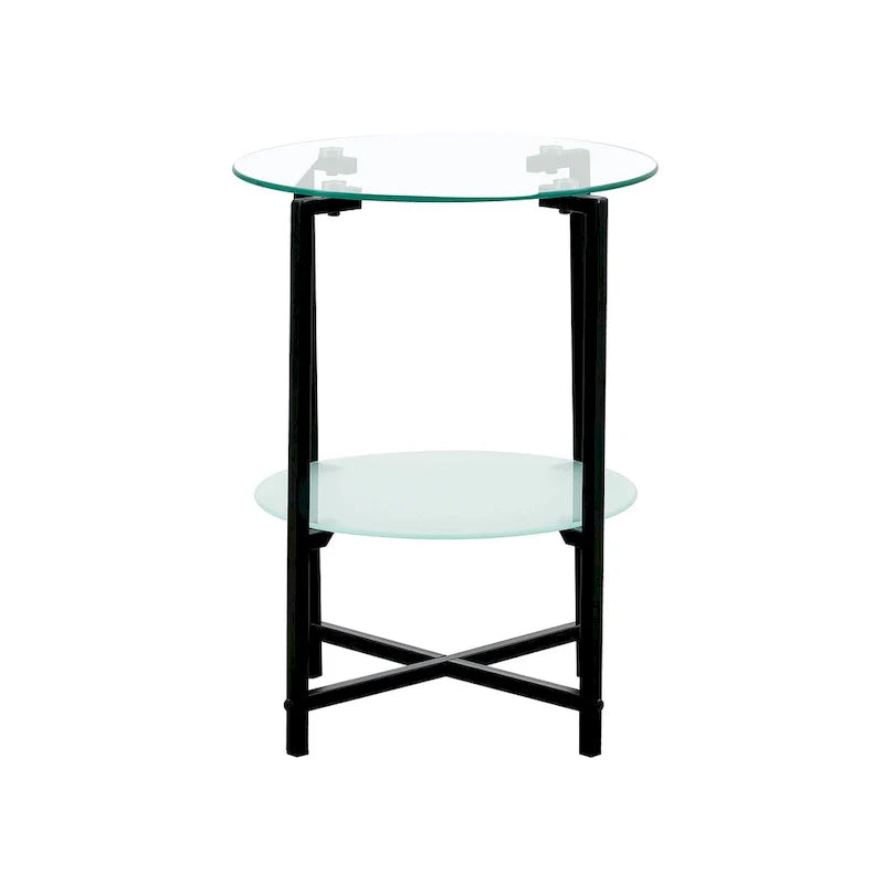 Double-Layer Round Tempered Glass End Table/Coffee Table with Sturdy Iron Frame 9
